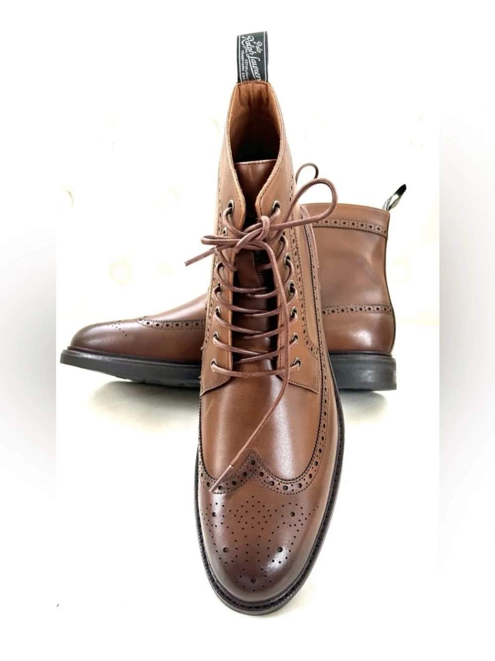 Polo Ralph Lauren Men's Asher Leather Wingtip Dress Boots Brown US 7 $ 228